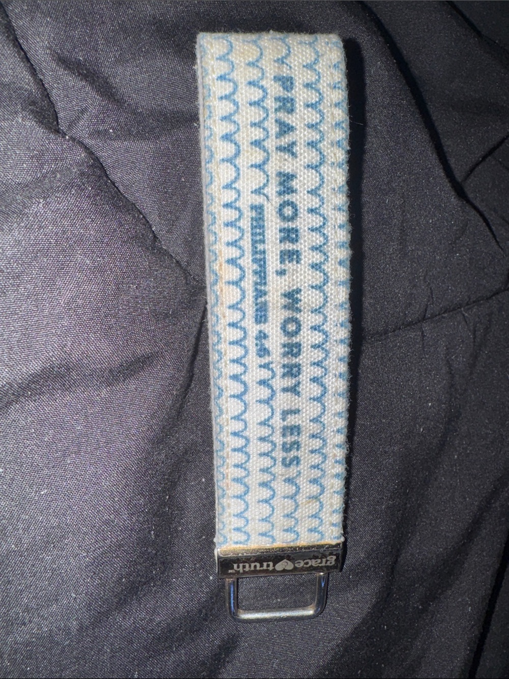 Bracelet Wristlet Key Fob with Light Blue Script